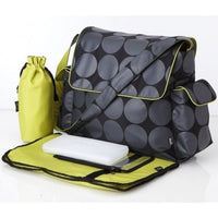 OiOi Nappy Bag Grey Dot Messenger with Green Lining